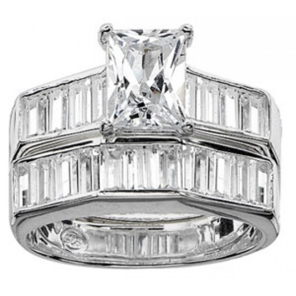 EMERALD CUT STERLING SILVER CZ WEDDING SET